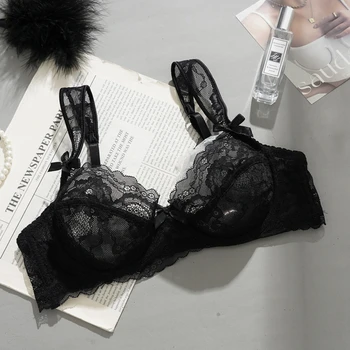 Reggiseni romantici francesi a mezza tazza sexy in pizzo Top da donna con scollo a V profondo traspirante Chiusura comoda Biancheria intima bralette sottile