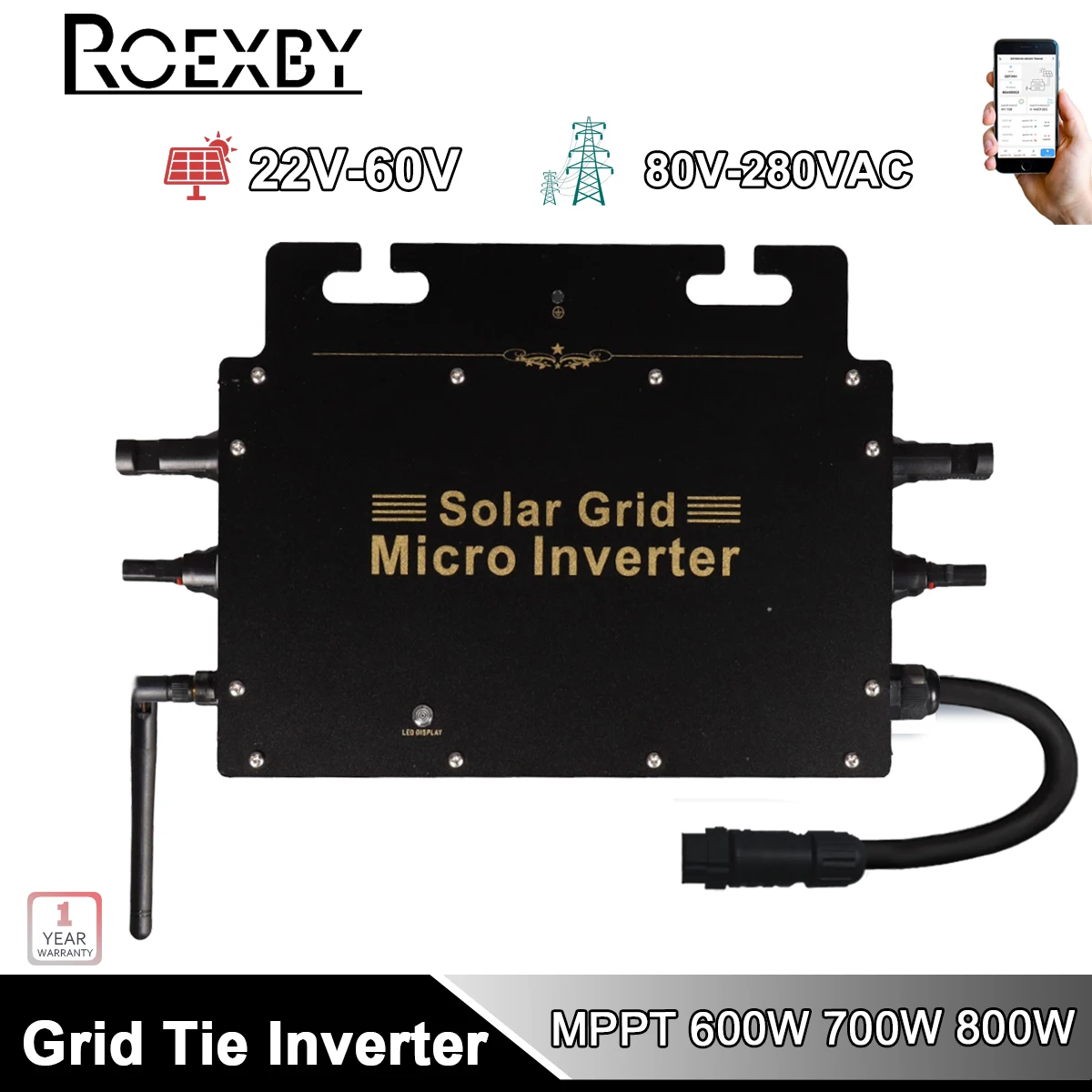 600W 700W 800W Vde Solar Grid Tie Micro Inverter Wifi Mppt Dc18-55V A Ac220V/110V Impermeabile Ip65 Per Balcone Power Station