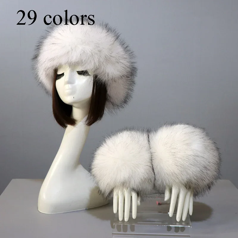 Winter Dicke Warme Pelzige Haarband für Frauen Mädchen Mode Flauschigen Faux Pelz Russische Hut Stirnband Outdoor Wärmer Ski Beanie Hüte – Detail 30