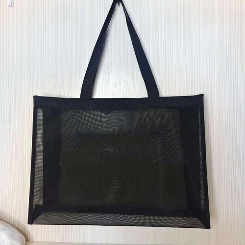 맞춤형 로고 투명 나일론 메쉬 쇼핑백, 투명 대용량 원 숄더 핸드백, 통기성 해변 여행 스토어 2
