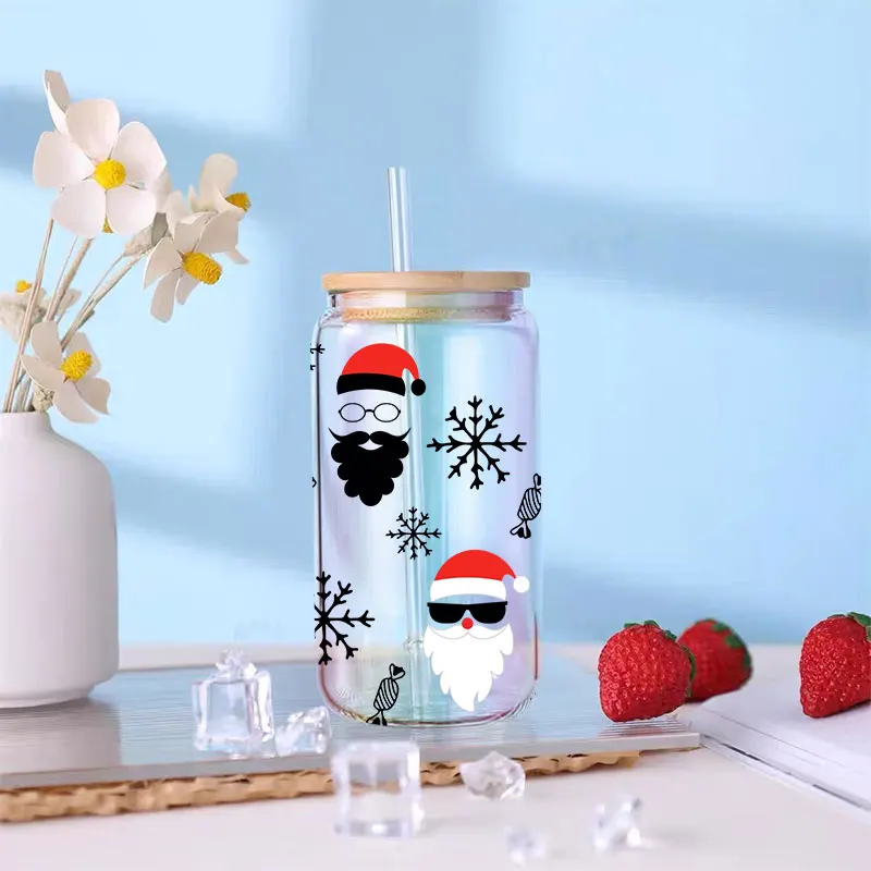 3D UV DTF Transfers Stickers 16oz Cup Wrap Snowflake Merry Christmas Printed for DIY Glass Ceramic Metal Leather Etc.