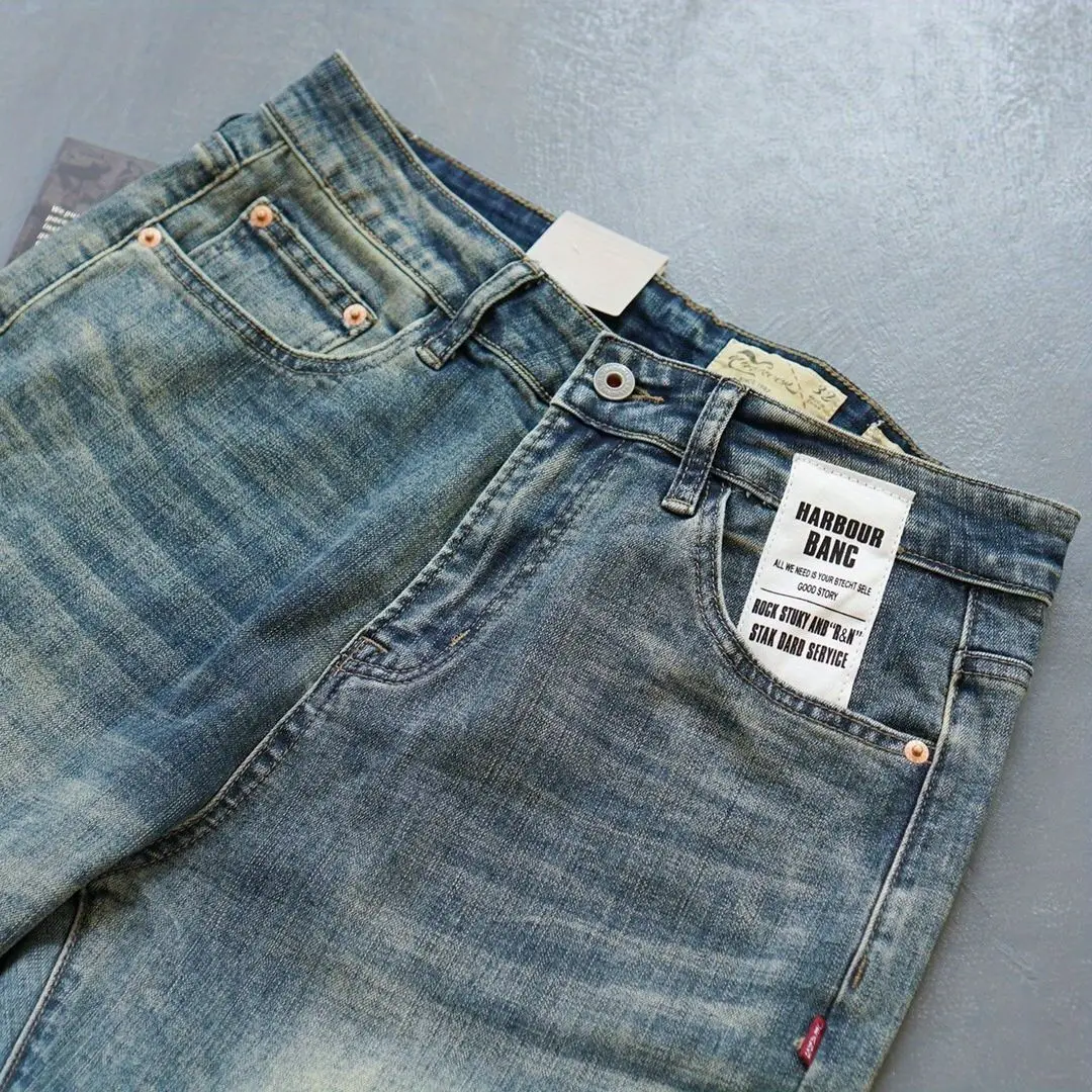 American Hiphop Pants Men's Clothing Jeans Autumn and Winter 2024 New Trendy Brand Retro Washed Elastic Small-legged Pants 4