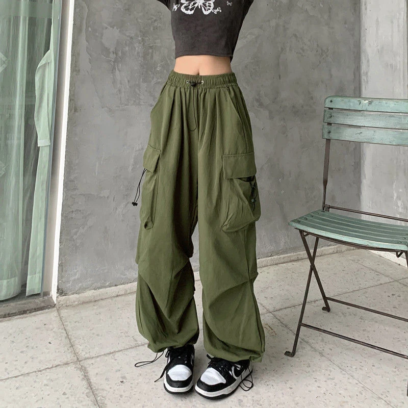 Chic Matching Loose Women's Wide Leg Pants Elastic Waist Drawstring Patchwork Straight Leg Pant Casual Streetwear New Sportswear