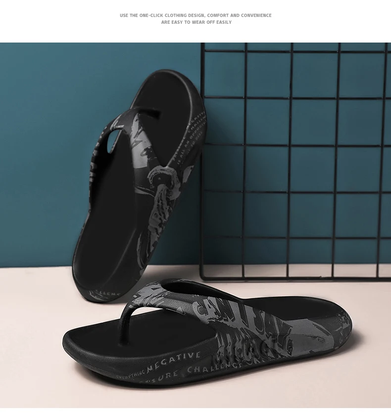 Printed male and female couples large size EVA high elastic flip-flops thick-soled lightweight slippers for outdoor beach shoes
