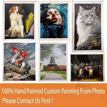 Personalizza l'Immagine, Dipinto a Olio su Tela Personalizzato da Foto, Matrimonio, Ritratto, Animali Domestici, Arte Murale, Paesaggio Familiare Dipinto a Mano