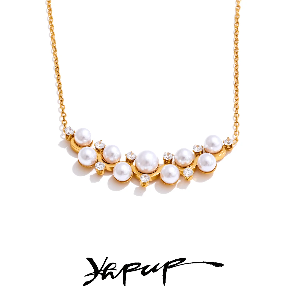 Yhpup Simulated Pearls Cubic Zirconia Necklace