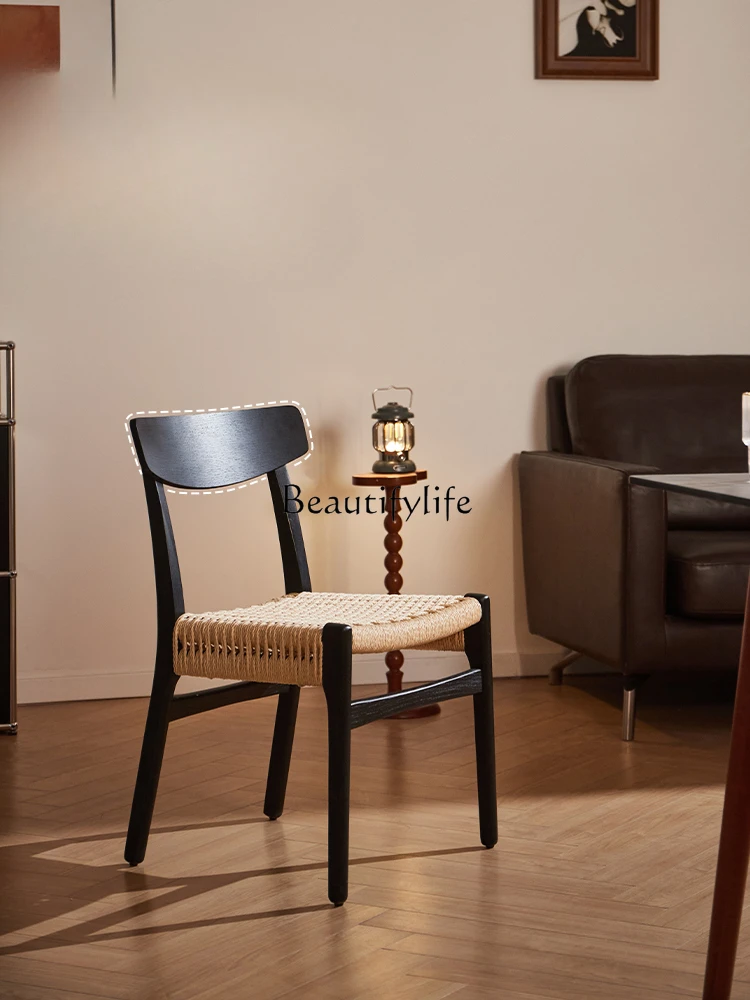 

Rattan Chair Home Retro Single Leisure Dining Chair with Backrest