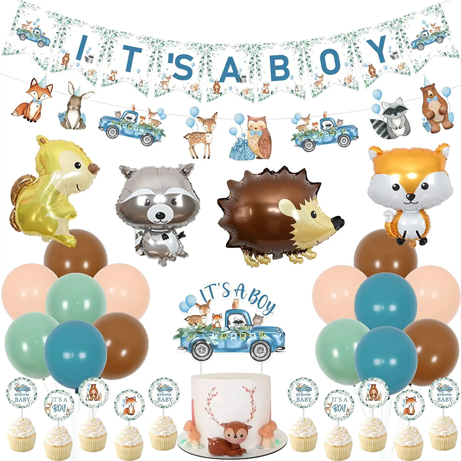 

Woodland Animal Cake Topper, Forest Animal Balloons, Baby Shower Decorations, It's A Boy Banner, Jungle Gender Party Supplies