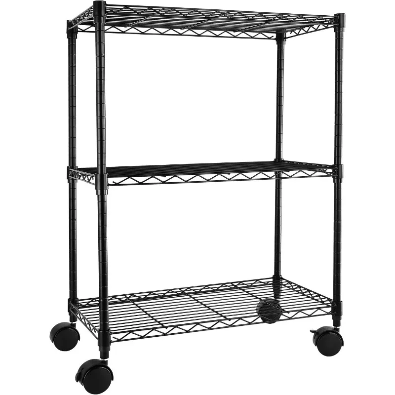 

3-Shelf Shelving with Wheels, Adjustable Storage Units 750Lb Capacity, Steel Organizer Wire Rack, Plug Version