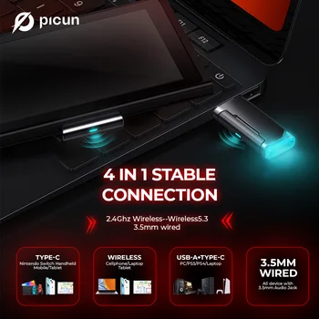 Picun G2 2.4G Wireless Gaming Headset Bluetooth Headphones 5ms Low Latency 7.1 Surround ENC Mic For PC PS4 PS5 Phone Switch 3