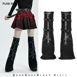 PUNK RAVE Women Punk Girls Flared Leg Sleeve Knitted Sweater Woven Flame Printed Knee Little Bat Asymmetric Accessories