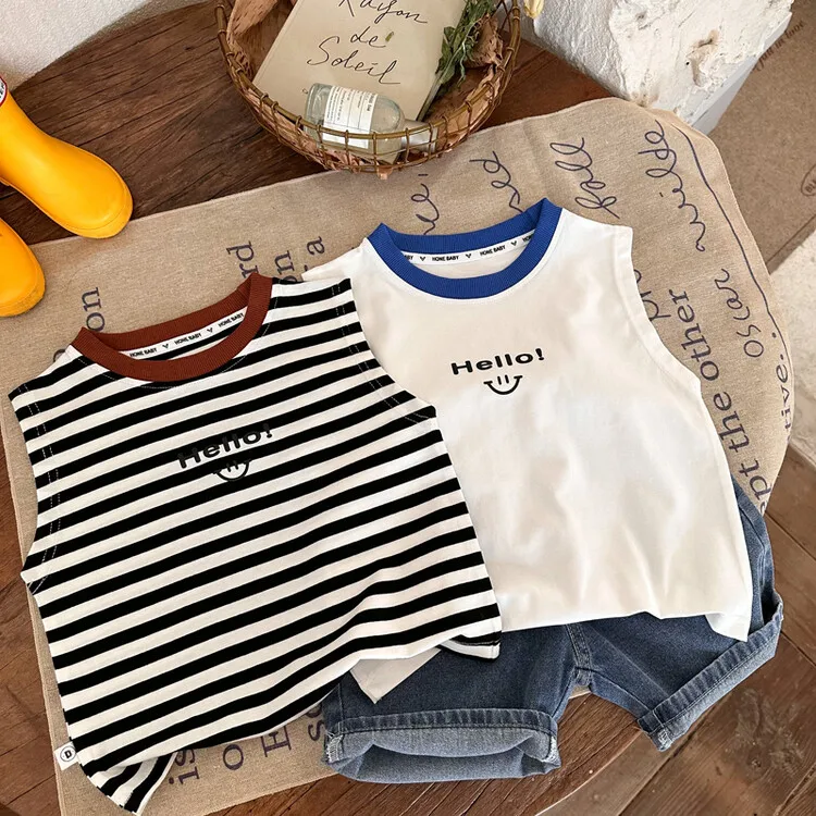 Niños Verano Tops Cool Tank Top Camisa sin mangas Ropa de algodón transpirable Niños Niñas Niños Camiseta Camiseta Ropa 90-140cm Niños Niñas Algodón para niños Camisa de fondo Chaleco casual para niños