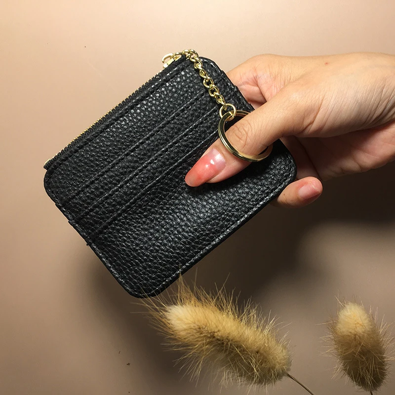 

Fashion PU Leather ID Card Holder Business Credit Cards Holder Mini Bus Cards Cover Ultra-thin Coin Purse Wallet With Keychain