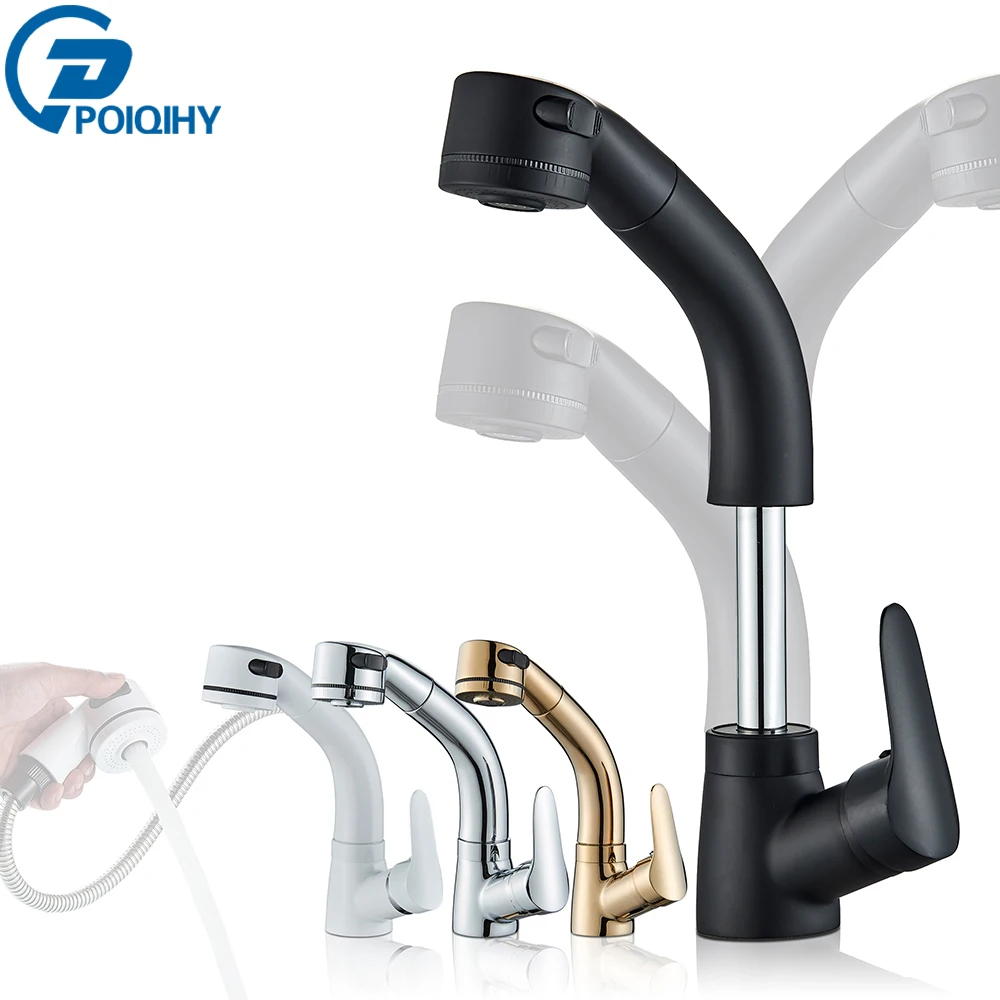 Pull Out Bathroom Sink Faucet Hot and Cold Water Mixer Crane Lift Up and down Chrome 360 Degree Water Mixer Tap Black basin faucet,bathroom faucet