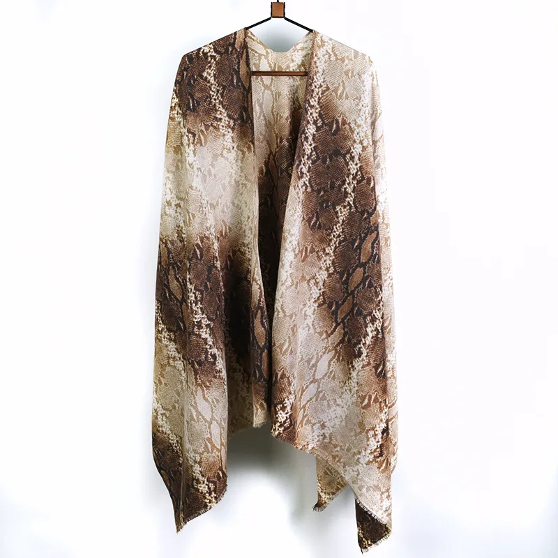 

New European and American snake patterned imitation cashmere split shawl for women in autumn and winter, thickened warm cloak, d
