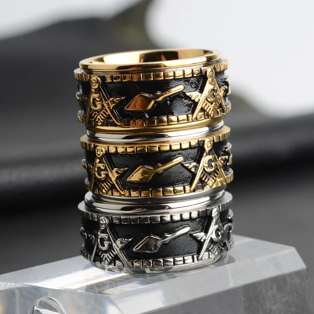 Bagues Maçonniques Rotatabl en Acier Inoxydable pour Homme, oral alière, Bague Freemason, Circulation, Vintage, Punk, Bijoux, Cadeau