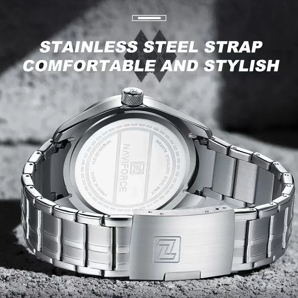 NAVIFORCE NF8032 Mens Business Casual Waterproof High Quality Stainless Steel Band Quartz Watches for Men Relogio Masculino 6