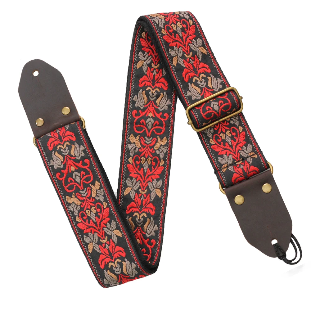 Embroidered Guitar Strap Nylon Adjustable for Bass Vintage Belt Durable Accessory Folk Replace Shoulder