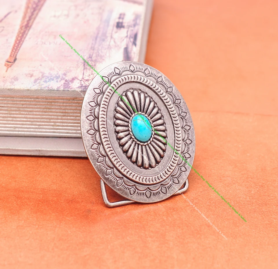 アンティーク 銀製 ターコイズ付きベルトバックル アンティーク 銀製