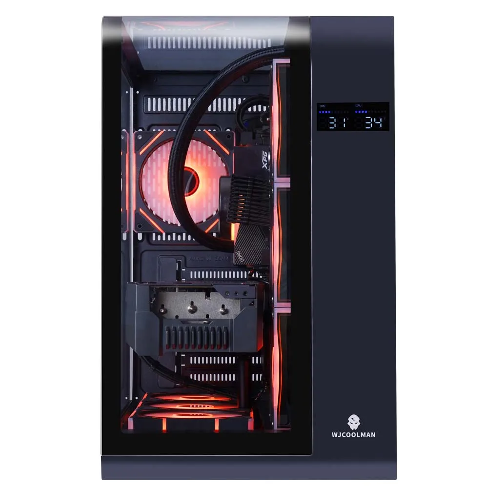 WJCOl'hyMAN-Coque de gaming noire en verre transparent avec 7 positions de ventilateur, version Guardian, 2 c&ocirc;t&eacute;s, 360