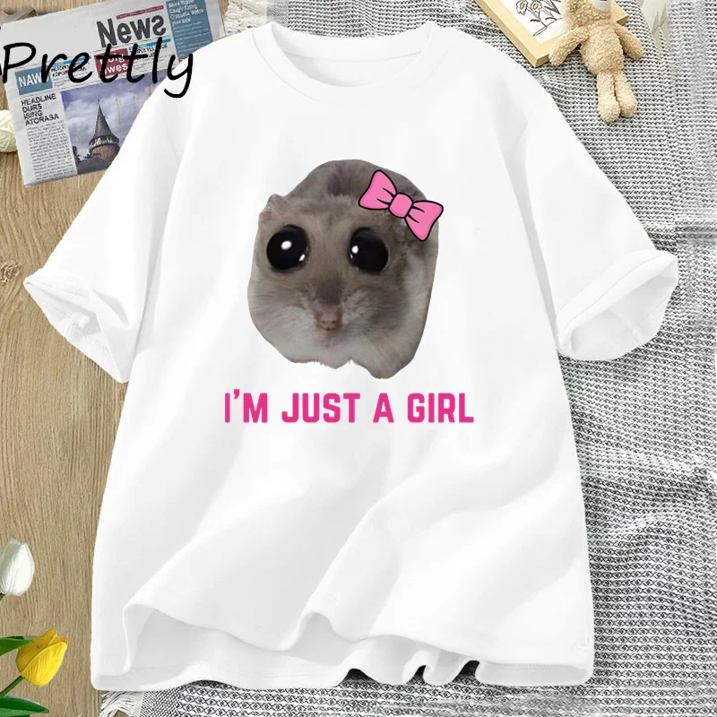 I'm Just A Girl Sad Hamster Meme T-Shirt Women Men Funny Silly T