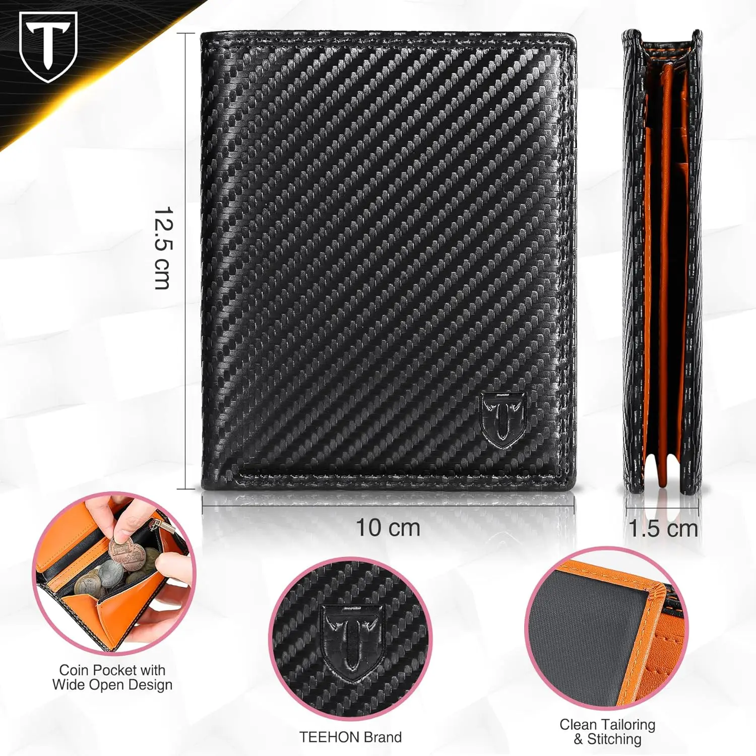 Stylish Men's Wallet RFID Blocking Wallet, Credit Card Holder, Coin Purse, Bi-fold Carbon Fiber Leather Wallet
