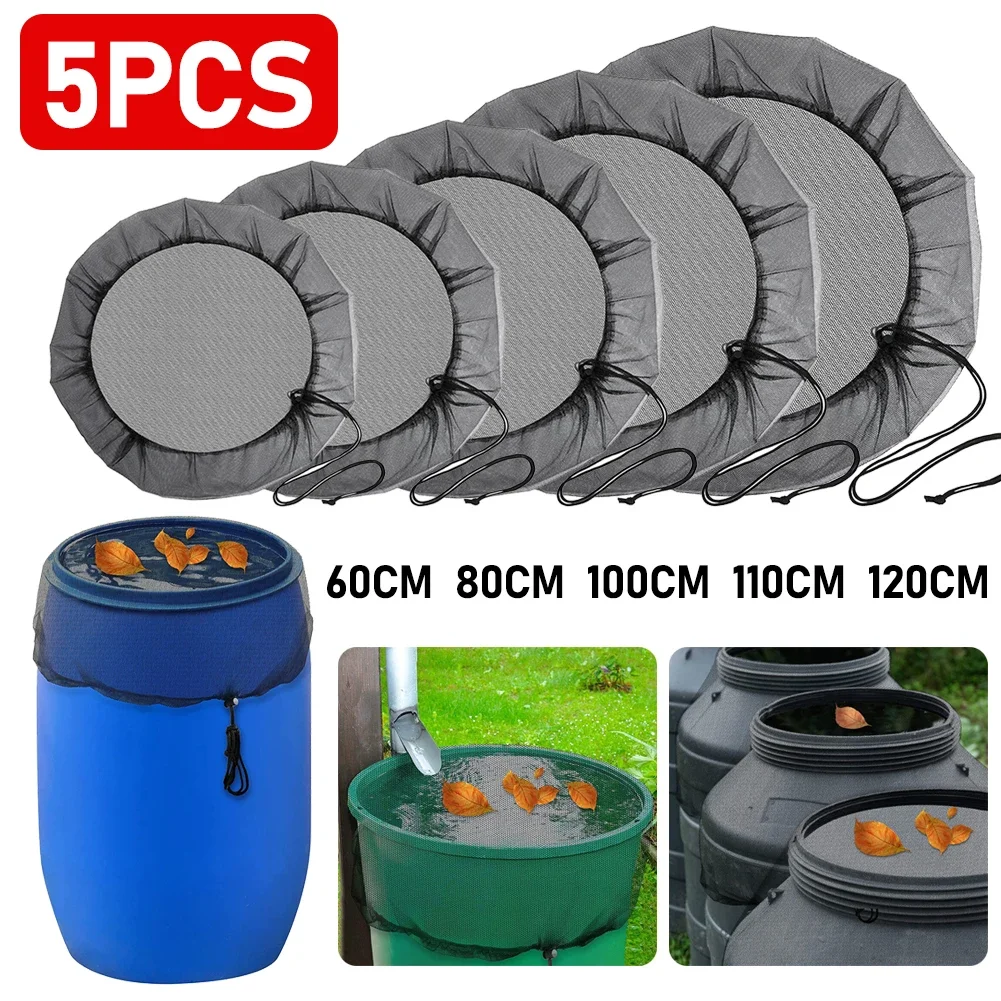Rainwater Bucket Insect Cover Adjustable Drawstring Rain Barrel Filter Mesh Anti-insect Garden Rainwater Netting Garden Supplies rain barrel cover