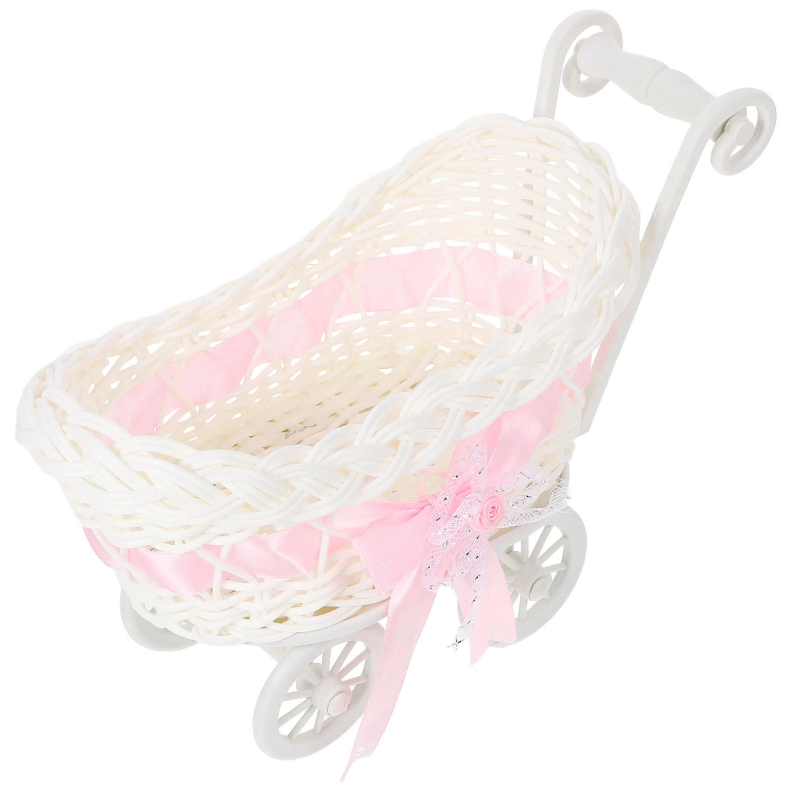 Basket Baby Cart Shopping Shower Stroller Woven Decorations Mini Cutie Candy Wicker Storage Serving Toy Fruit Rattan Carriage