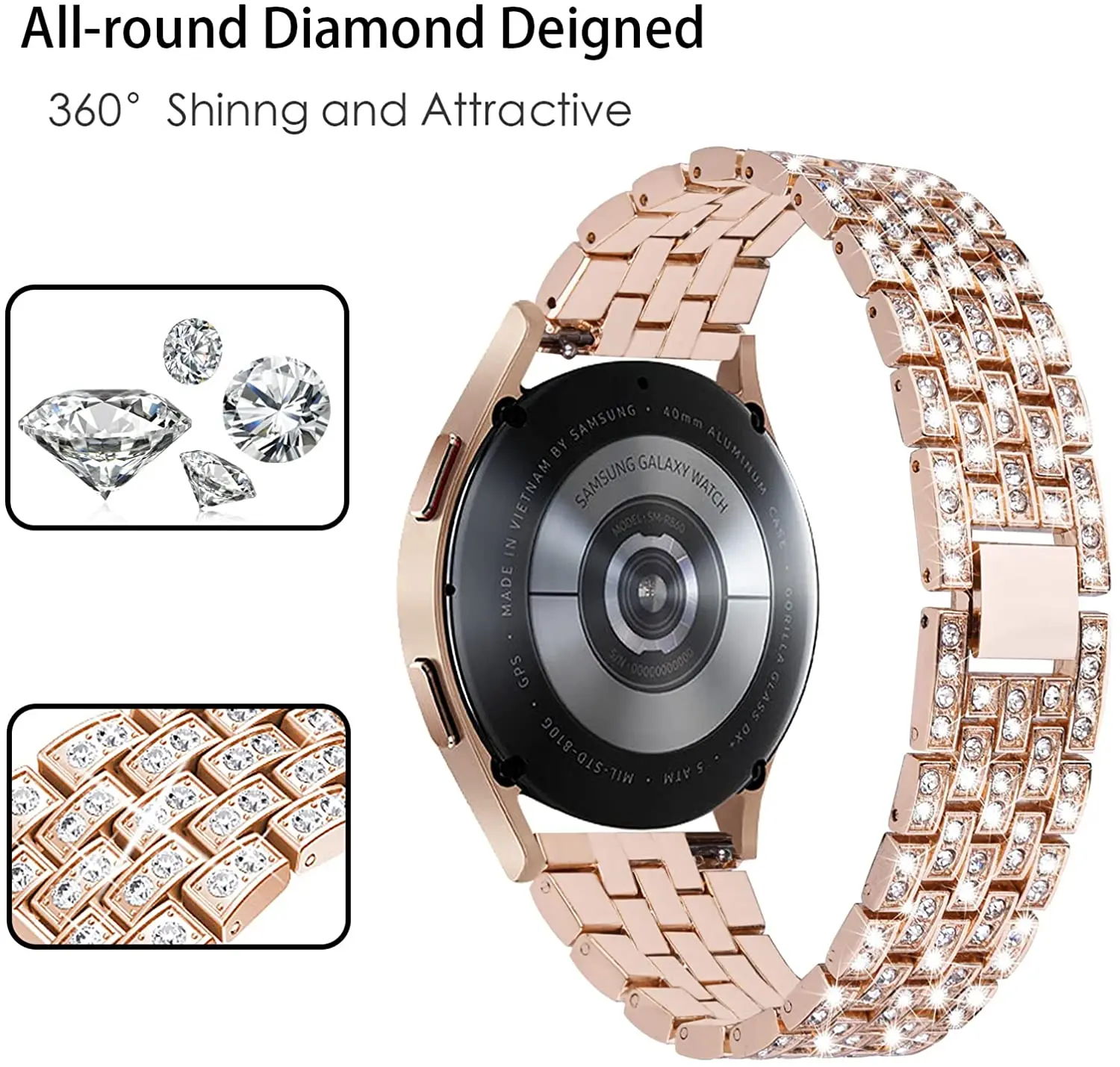Elegant Diamond Metal Bracelet Band with Adjustable Strap