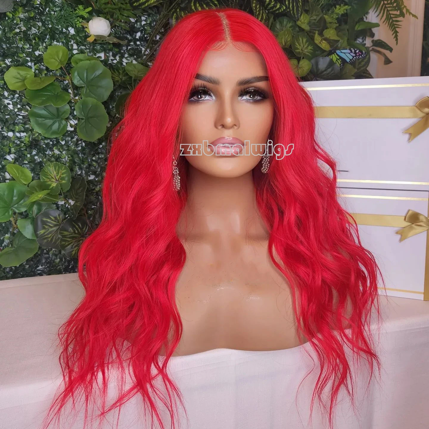 

Wavy Long Body Wave Red Hair Synthetic Lace Front Wigs Glueless Preplucked Heat Resistant Natural Hairline Cosplay Daily Wig