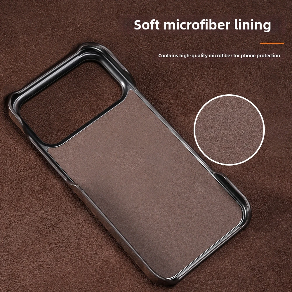 Luxury Crazy Horse Leather Phone Case with Raised Lens Protection and Anti-Fall Design