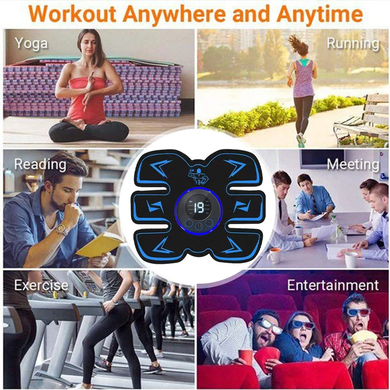 USB Rechargeable Muscle Massager Pad Wireless Body Arm Trainer Abdominal Sports Fitness Slimming Massager