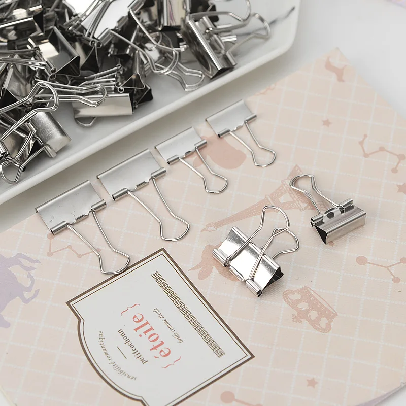 10PCS/Set Metal Paper Clip 15 19 25 32mm Foldback Metal Binder Clips Silver Grip Clamps Paper Document Office School Stationery