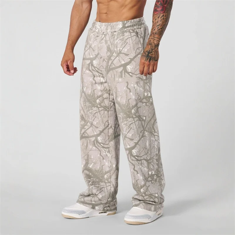 New Straight Trendy Casual Pants Men's Camouflage Wide Leg Pants Breathable running trousers loose Large size men sweatpants 2