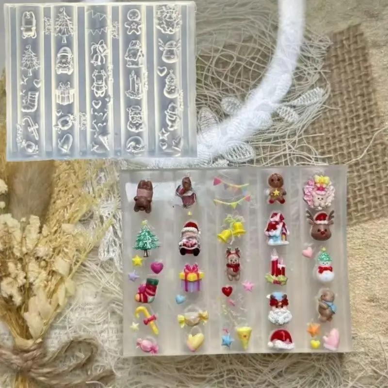 3D 크리스마스 실리콘 네일 몰드 산타클로스 진저브레드 눈사람 네일 디자인 네일 장식 DIY 매니큐어 템플릿 도구