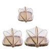 Hand-Woven Bamboo Food Serving Tent Basket Tray Fruit Vegetable Bread Storage Basket Kitchen Outdoor Picnic Mesh Net Cover 3