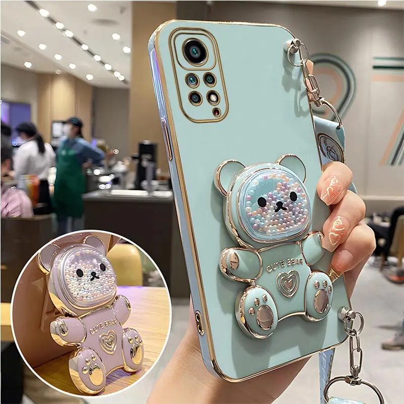 thumbnail image 1 of Quicksand Bear Holder Lanyard Phone Case For Xiaomi Redmi Note 11 8 12 10 9 Pro Max 10 5G 10s 11s 9A 9T 9C Nfc Strap Stand Cover, 1 of 5