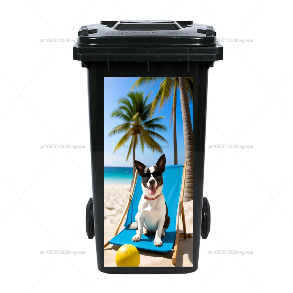 Trash Can Sticker Vacationing Kittens and Puppies trash can stickers wall paintings PVC waterproof stickers home stickers wheelie bin stickers