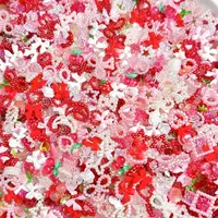 Random Mixed Sweet Red White Series Nail Charms 3D Resin Hollow Out Heart Bow Strawberry Cherry Nail Art Decorations Accessories 2