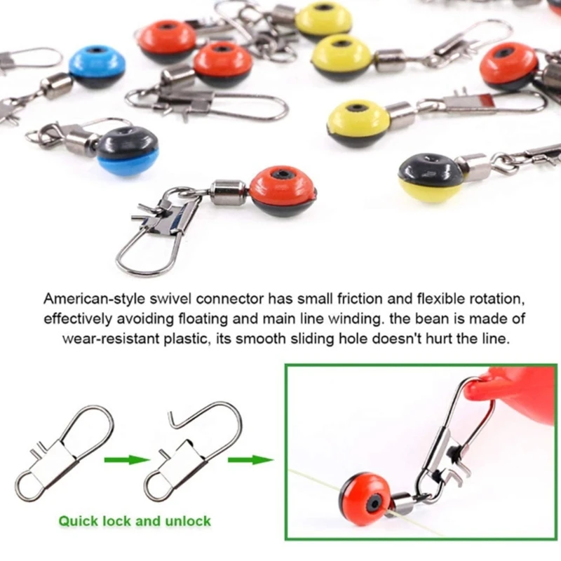 

50Pcs Fishing Line Sinked Slides, Fishing Float Connector Bobber Stops Space Beans Sliding Swivels with Snaps