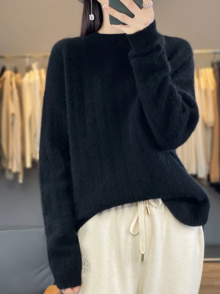 

Long Sleeve Women Sweater O-Neck Pullover Autumn Winter 100% Merino Wool Basic Solid Knitwear Feamle Clothing Bottom Shirt Tops