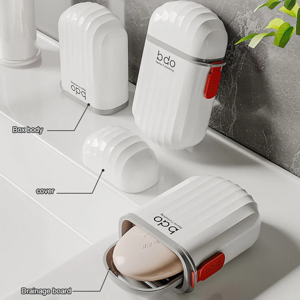 Travel Soap Container Leakproof Soap Box with Lid and Handle Sealed Drain Soap Dish Lightweight Waterproof for Bathroom