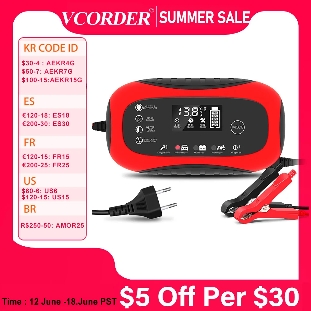 Nuovo Caricabatteria Per Auto 12V 8A Riparazione Caricabatterie Automobilistico Ricarica Rapida Per Batteria Al Piombo Agm Gel 2-100Ah Con Display Lcd