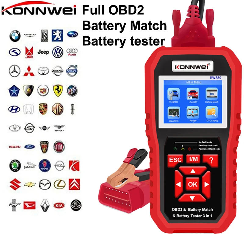 

Professional OBD2 Scanner Diagnostics Tool Car Match Battery Tester 6V 12V Check Engine Code Reader Cranking Charging Test Tools