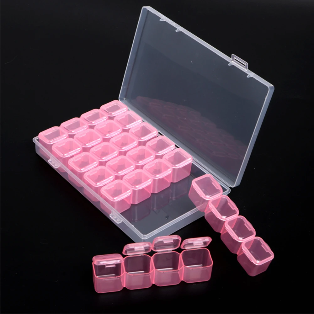 Plastic 28 Grids Storage Box Nail Rhinestones Light Simplicity Practical Compact Jewelry Organizer Manicure Tools