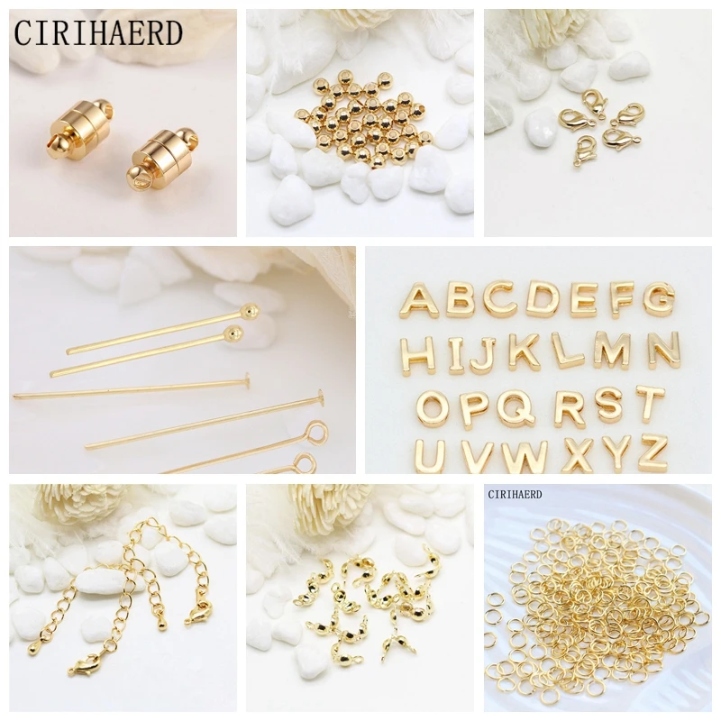 50PCS Jewelry Accessories 9 Words/Flat/Round Head Pins Jewelry Connectors  Making Components Supplies 14K Gold Plated Metal Pin