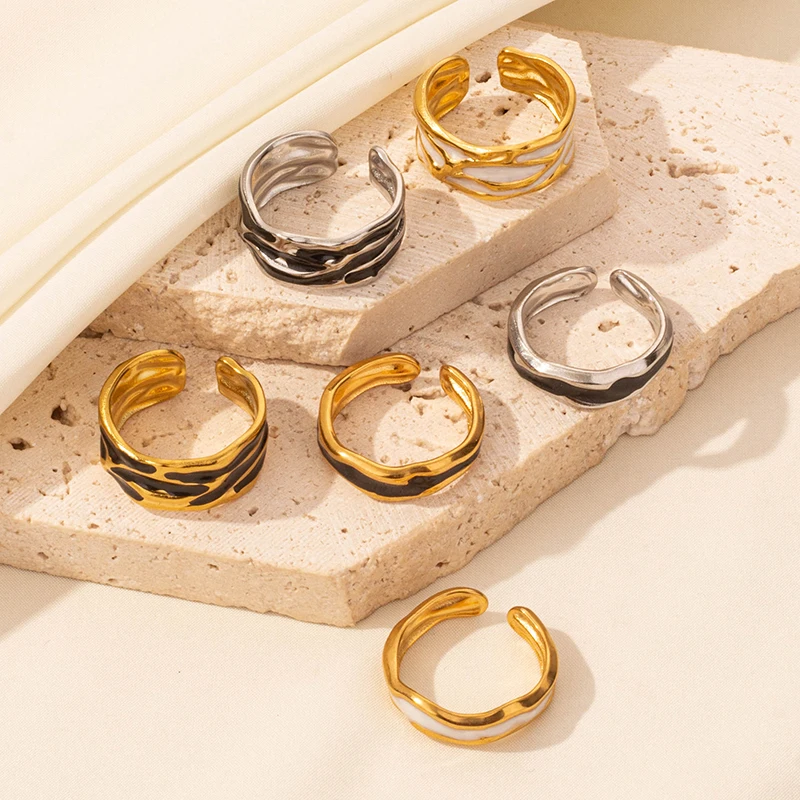 Chic Enamel Golden Rings Stainless Steel Open Adjustable Knuckle Rings Jewelry Gifts for Women Girls Party