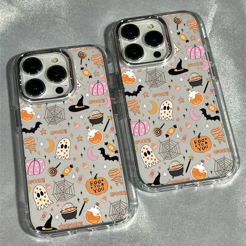 Cartoon Halloween Pumpkin Ghost Bat Transparent TPU Phone Case Cover