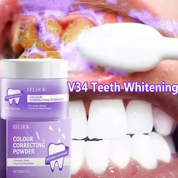 Polvere sbiancante per denti viola Rimuovi macchie di placca Pulizia Igiene orale Sbiancamento Strumenti dentali Alito fresco Illumina la cura dei denti