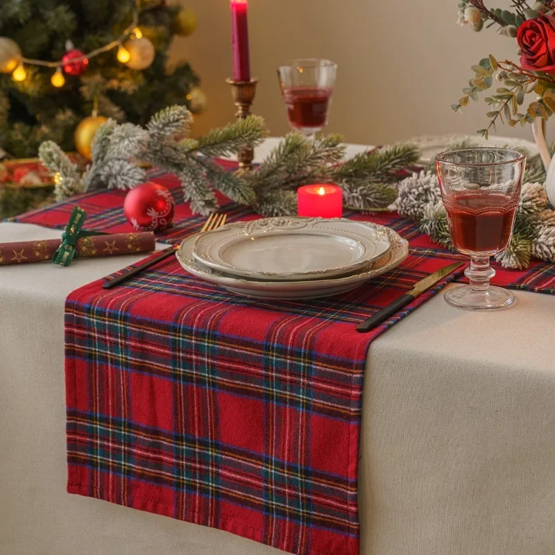 Cotton Napkins 4pcs Table Napkin Christmas Placemats Red Soft Scottish Tartan Plaid Cloth Napkins Decorative Kitchen Festive Home Table Decor